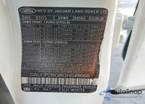 2016 Land Rover Discovery Sport Se из США, поврежденный, VIN SALCP2BG8GH548668